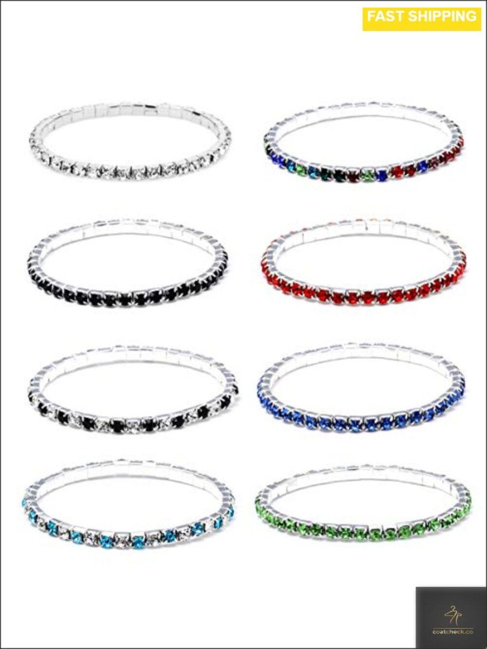 Rhinestone Stretch Bracelets Set for Women, Silver Plated Brass, Stackable
